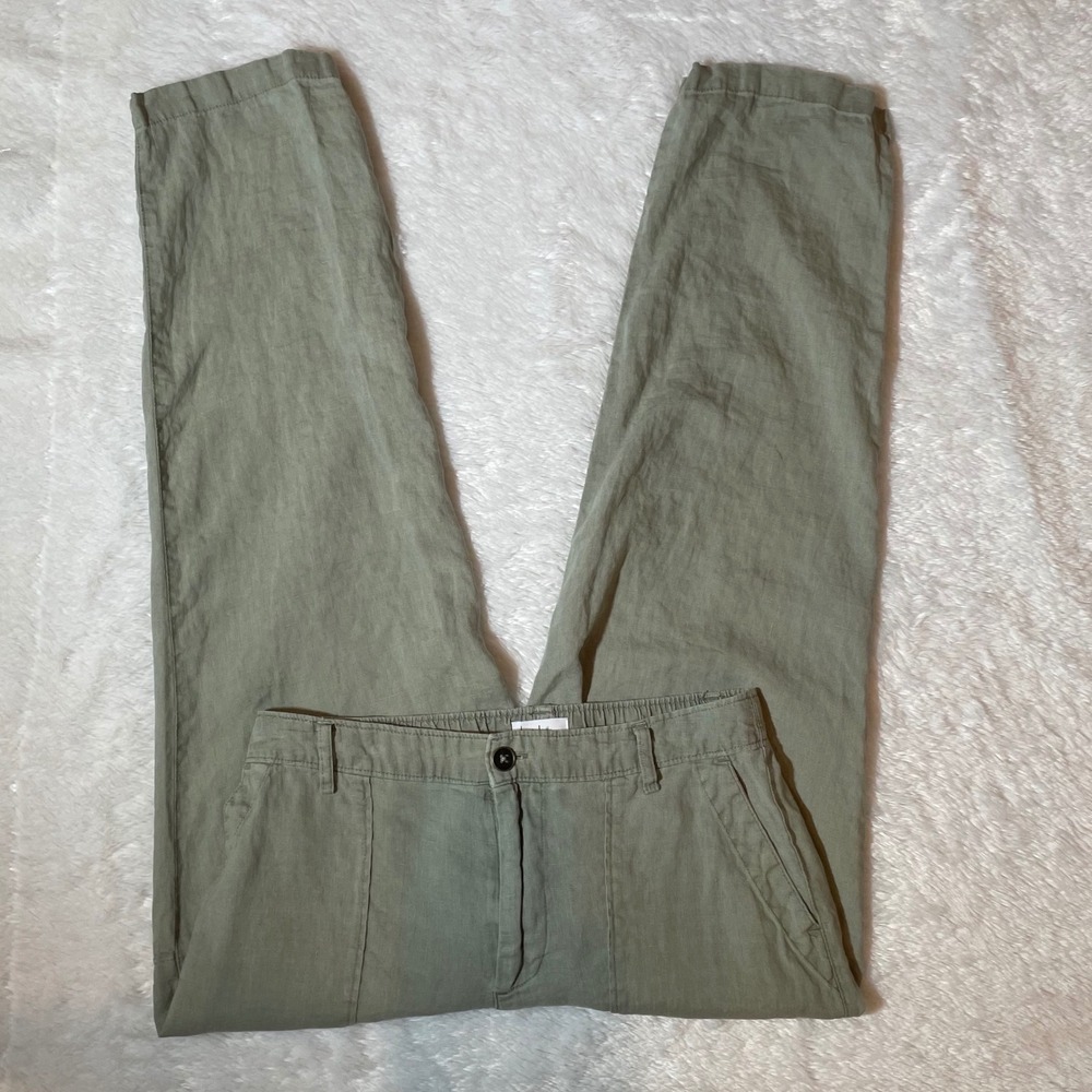 Nicole Miller New York Sage Green 100% Linen Straight Leg Pants S Granola Girl